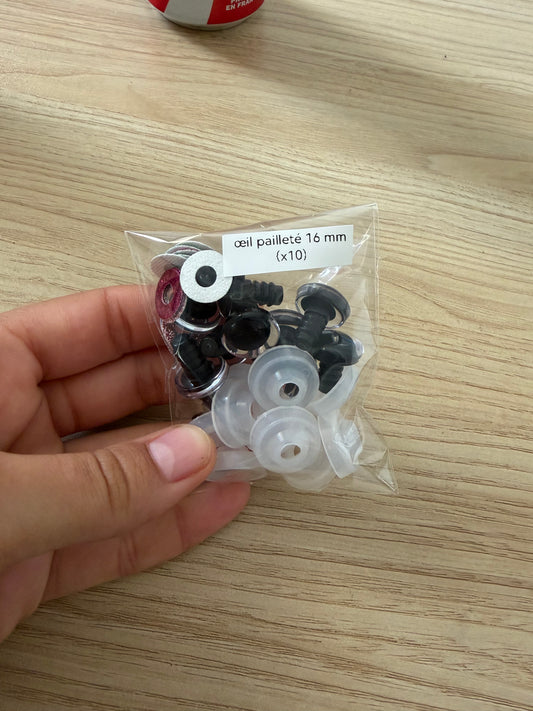 Oeil de sécurité pailleté 16mm (x10)